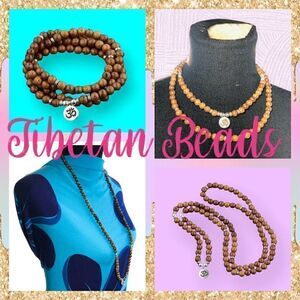 Tibetan Buddhist 108 Wood Beads Mala MultiLayer Om Charm Bracelet or Necklace